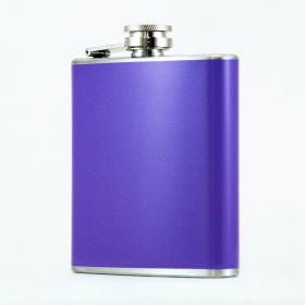Hip Flask Holding 6 oz - Pocket Size, Stainless Steel, Rustproof, Screw-On Cap - Purple Finish